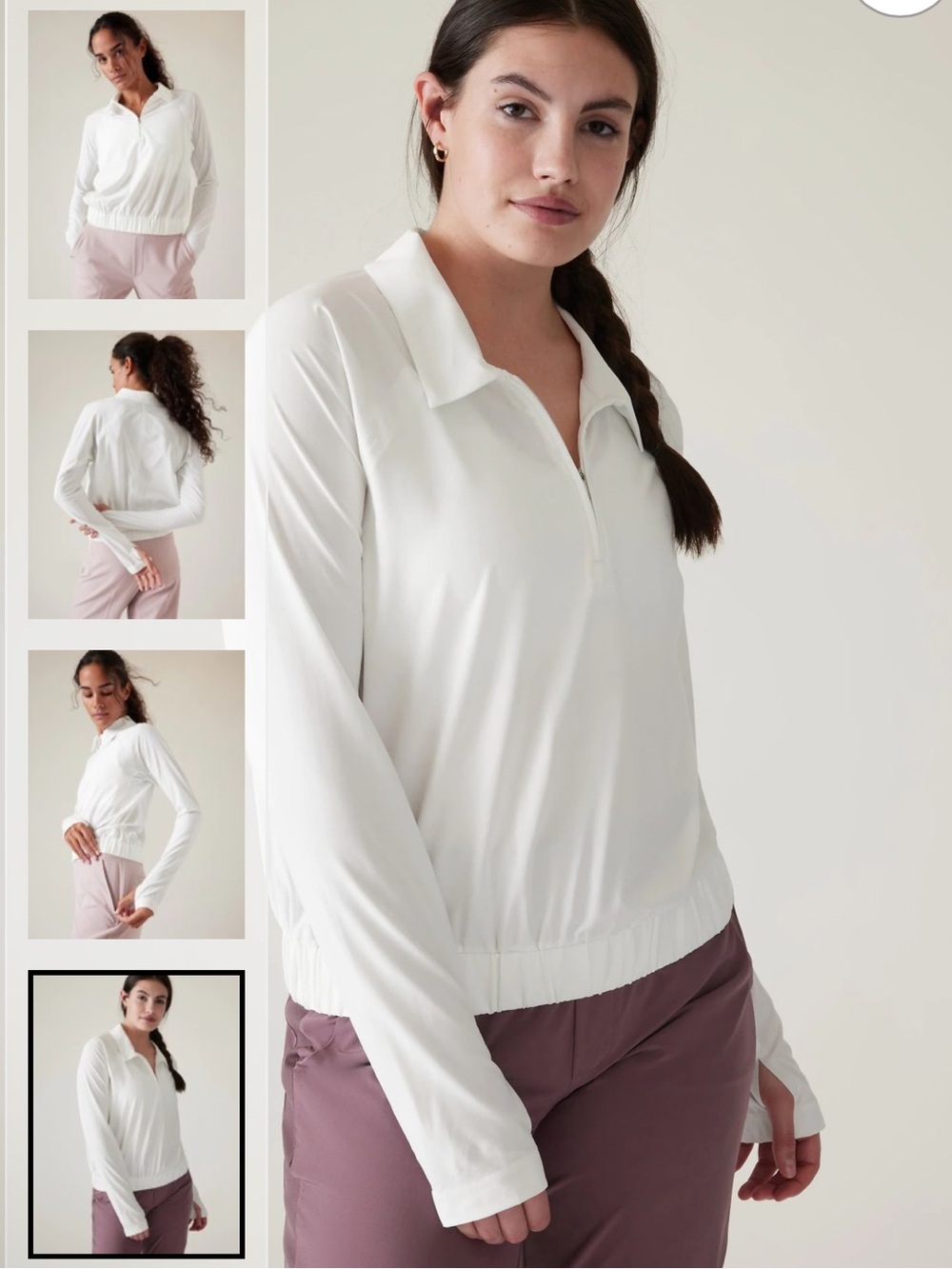 Athleta Advantage Polo Pullover Shirt Offwhite Eggshell XL Long Sleeve